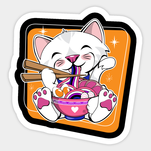 Cat Eating Ramen Gender Fluid Pride Sticker by CuddleswithCatsArt